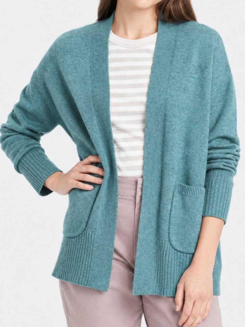 A New Day Teal Open Front Cardigan Sweater Patch Pockets M